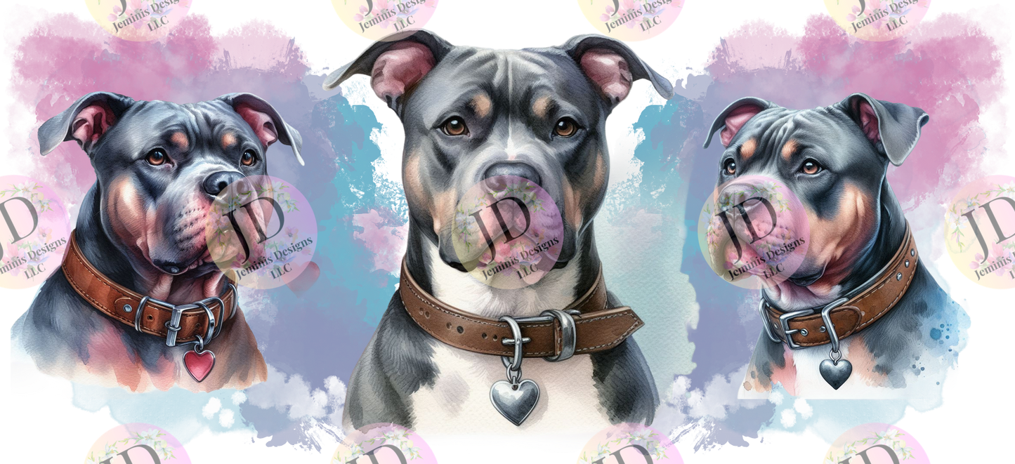 Pitbull Blue watercolor PNG glass tumbler digital design- Digital file
