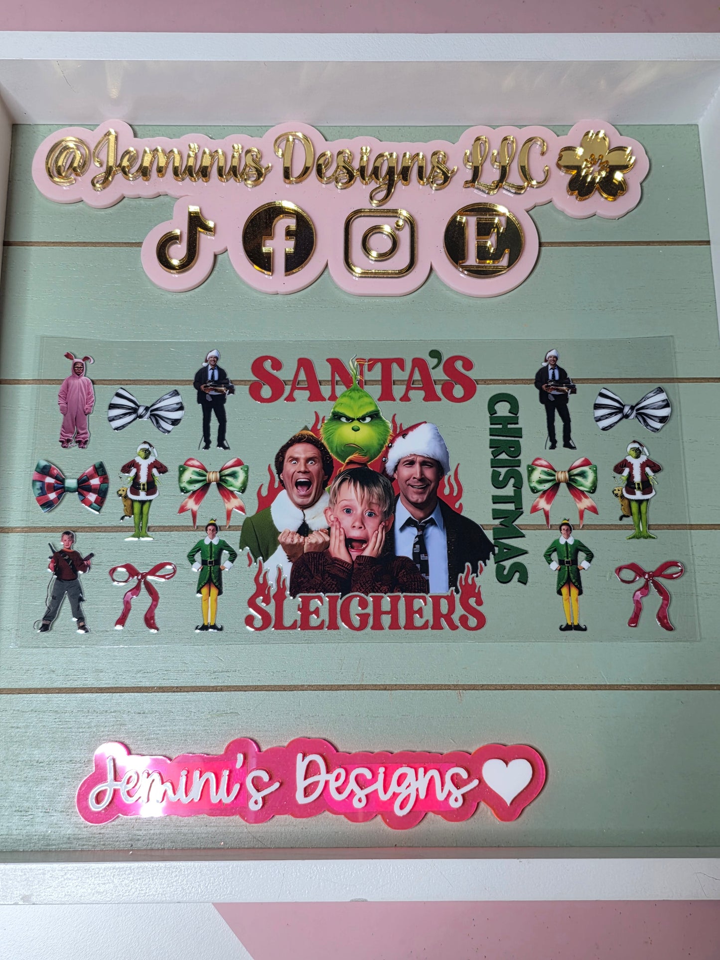 Santa's slightest, elf, alone at home, grinch uvdtf cup wrap sticker