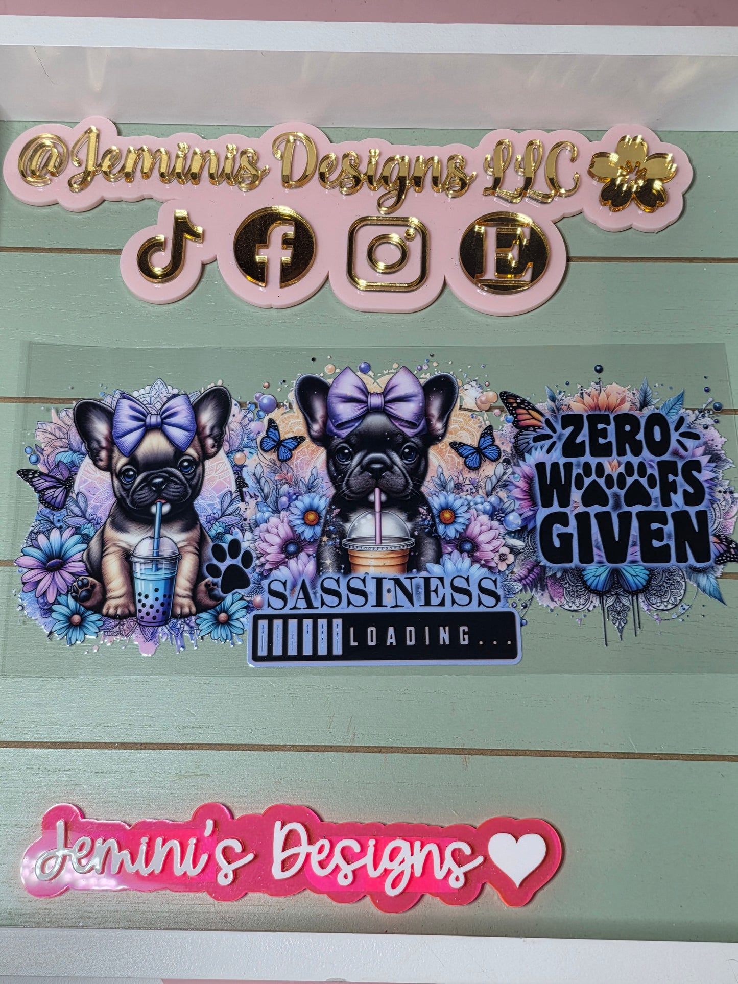Frenchie french bulldog zero woofs given sassiness loading paw print uvdtf cup wrap sticker