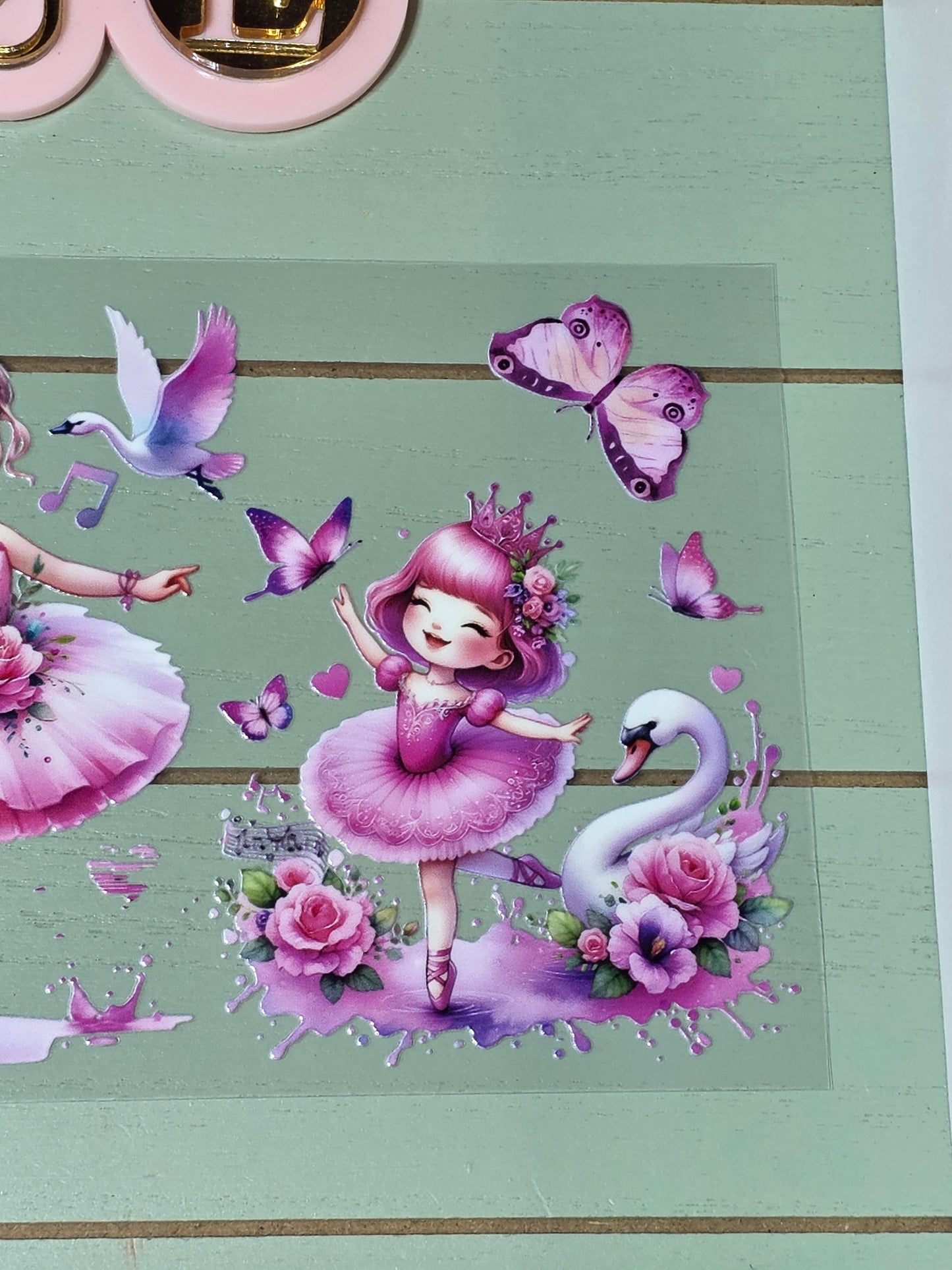 Ballerina swan pink tutu butterfly uvdtf cup wrap sticker