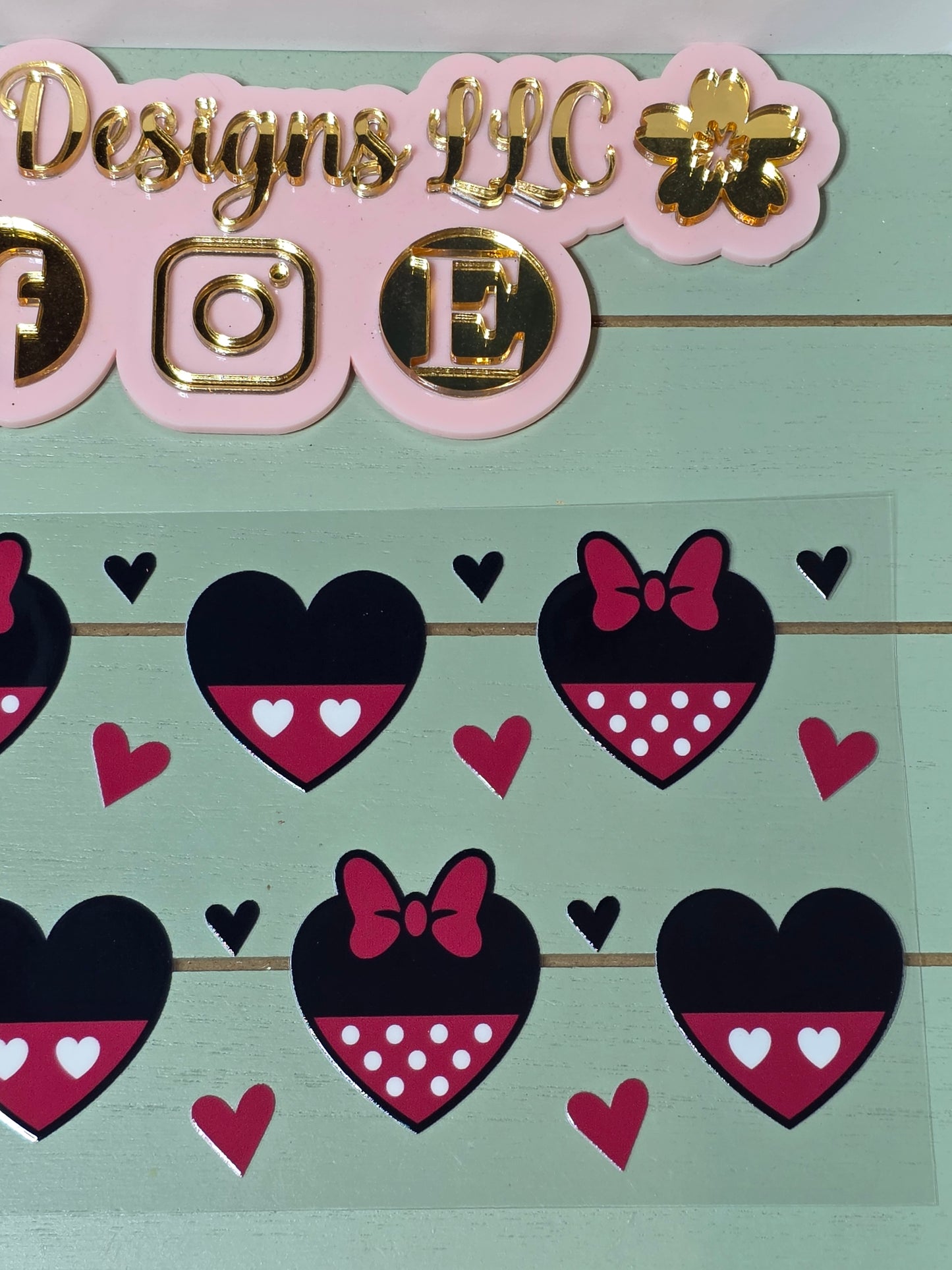 Mouse red & black hearts Uvdtf/ boy & girl uvdtf mouse cup wrap sticker