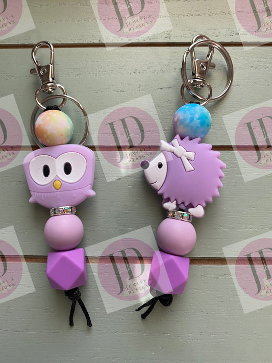 Ready to Ship Adorable owl or hedgehog beaded Keychain/beaded mini Keychain & owl or hedgehog dangle keychain