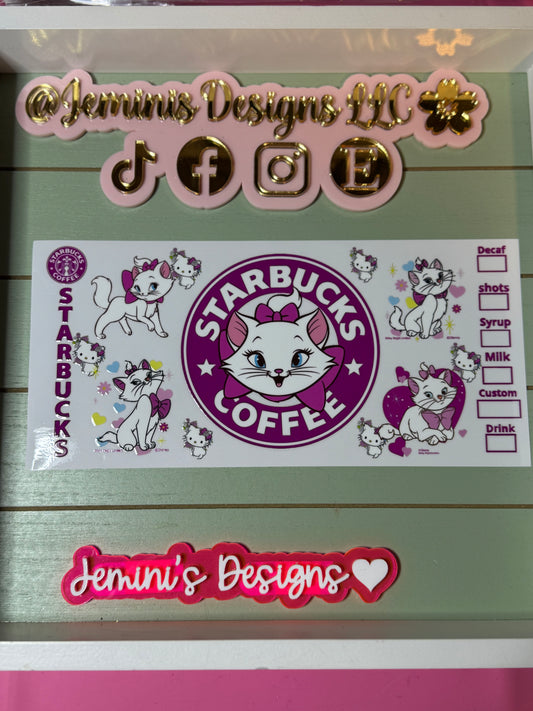 Fancy kittens/ pink bows, pink bow coffee /uvdtf cup wrap ready to apply | white cat with bow/ waterproof / no heat / Marie