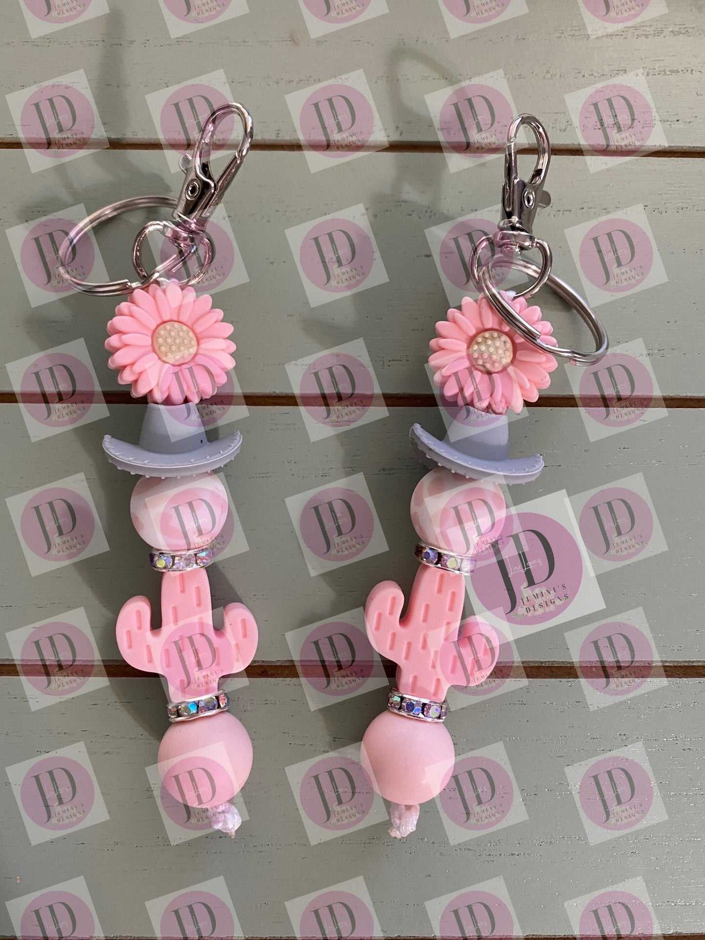 Ready to Ship Adorable cactus and cowboy hat beaded Keychain/beaded mini Keychain & cactus /cowboy hat dangle Keychain