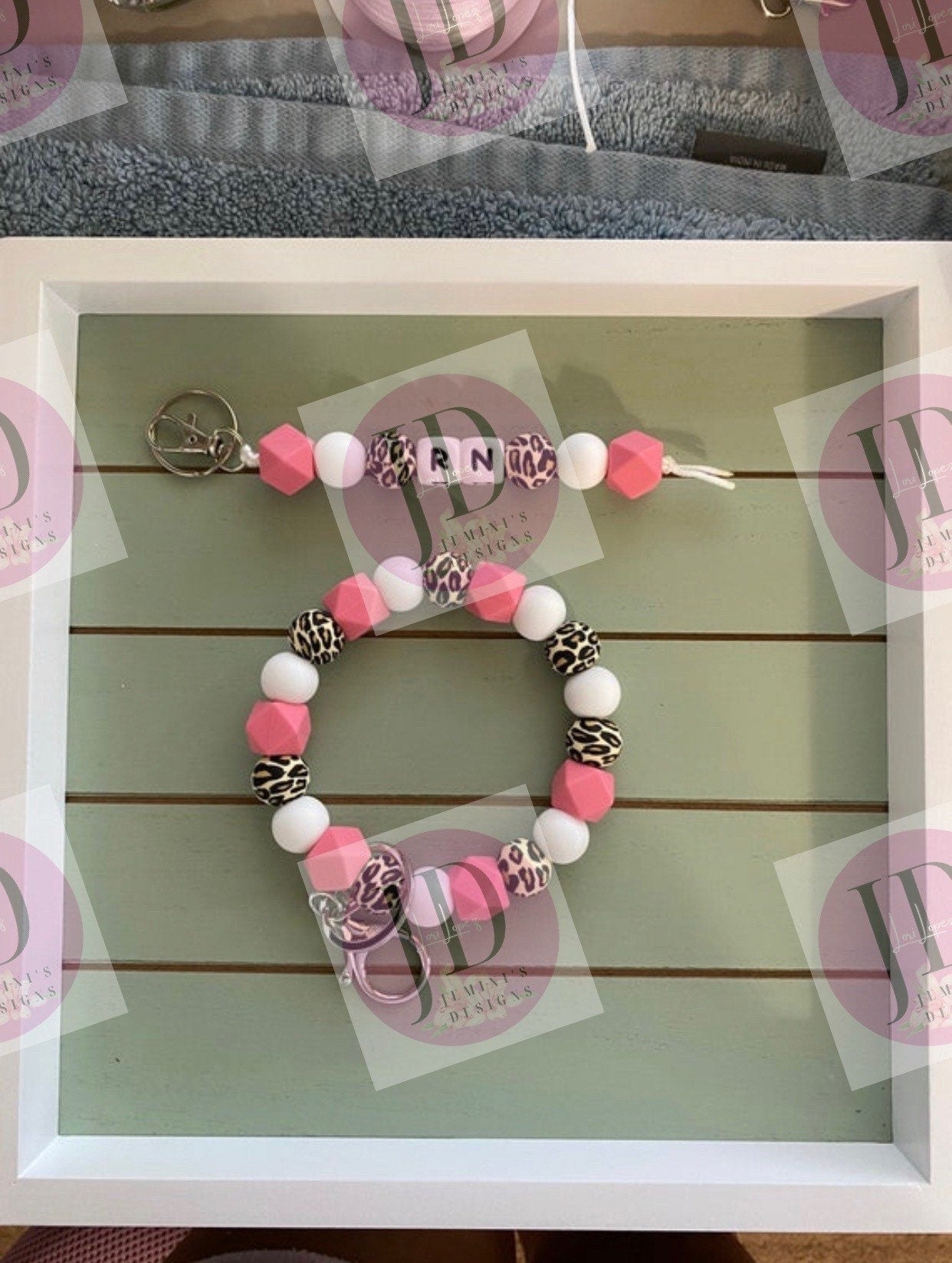 Beaded Bangle pink leopard print Keychain/ RN Keychain or both /beaded Bangle for her/pink wristlet/bangle pink leopard key