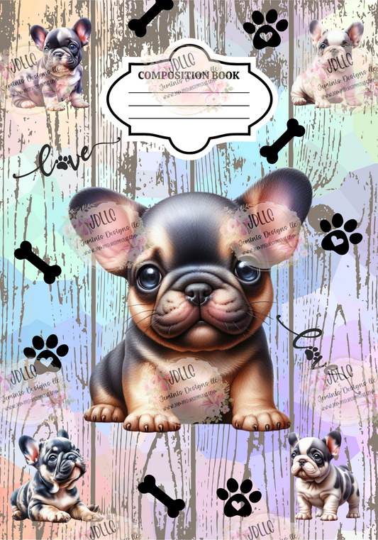 Composition Notebook Frenchie, GSD, Pitbull 4 designs PNG File-Girl Composition notebook designs-Digital File