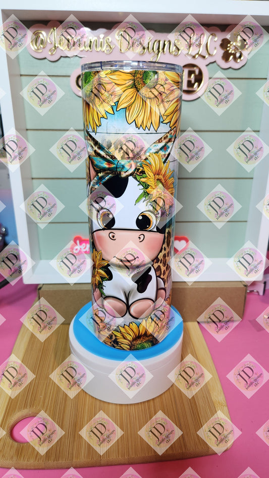 Cute cow & Sunflower 30oz sublimated tumbler/Cow w/ bandana western tumbler, vibrant sublimated tumbler