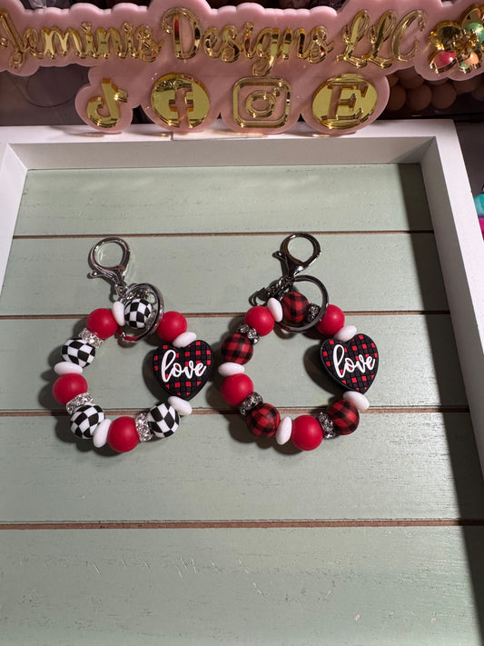 Beaded round mini keychain,love plaid dangle keychain