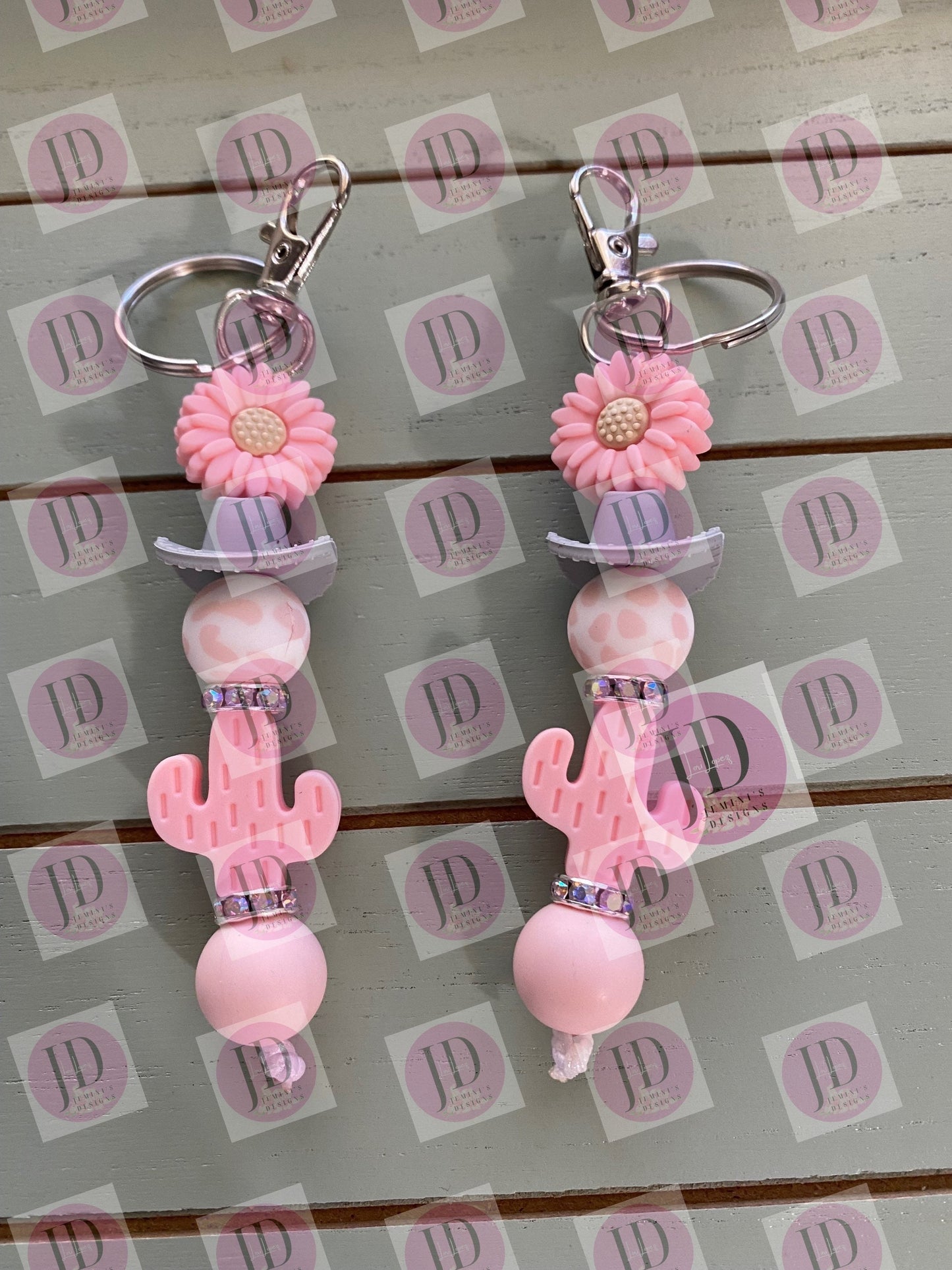 Ready to Ship Adorable cactus and cowboy hat beaded Keychain/beaded mini Keychain & cactus /cowboy hat dangle Keychain