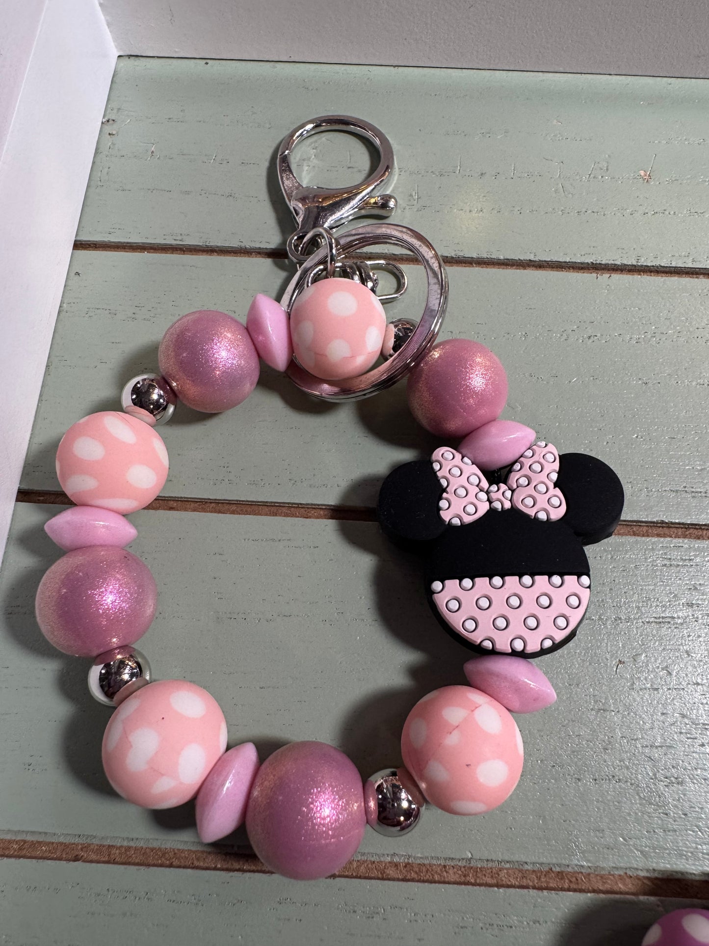 Beaded mini keychain, choice of design/girl mouse with bow/polka dot dangle keychain