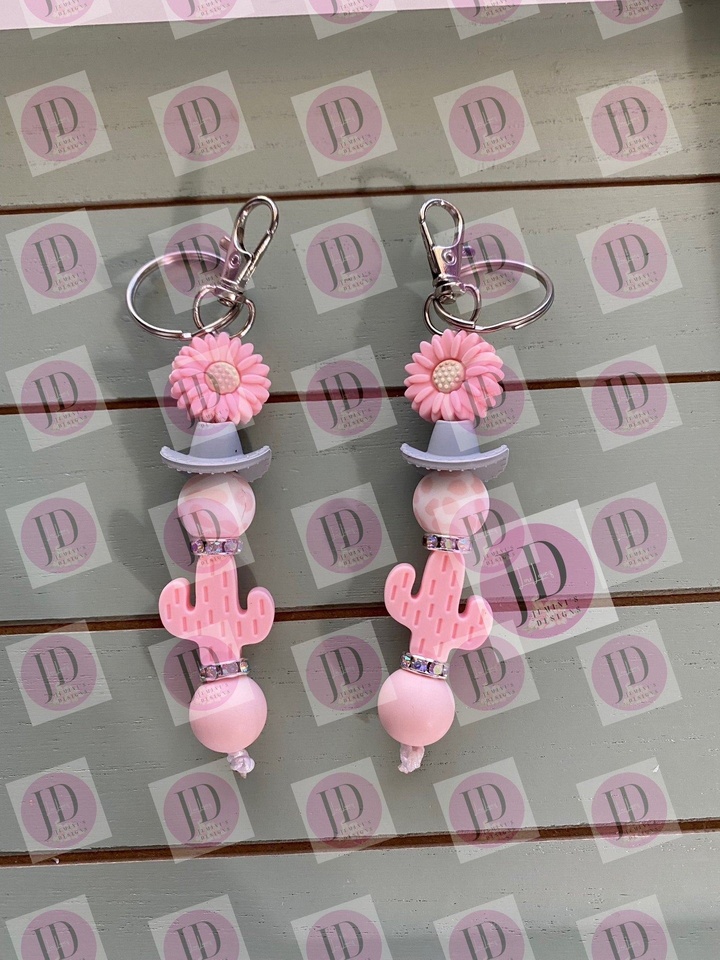 Ready to Ship Adorable cactus and cowboy hat beaded Keychain/beaded mini Keychain & cactus /cowboy hat dangle Keychain