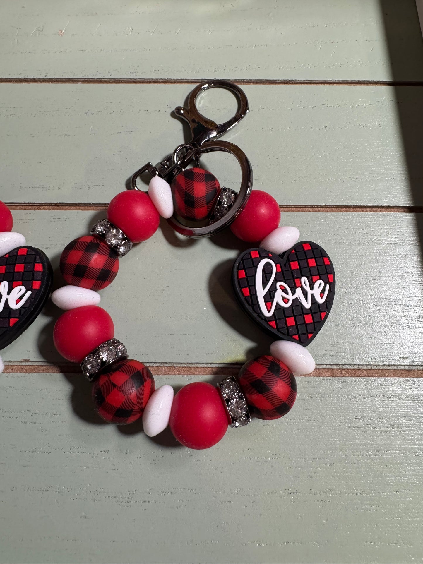 Beaded round mini keychain,love plaid dangle keychain