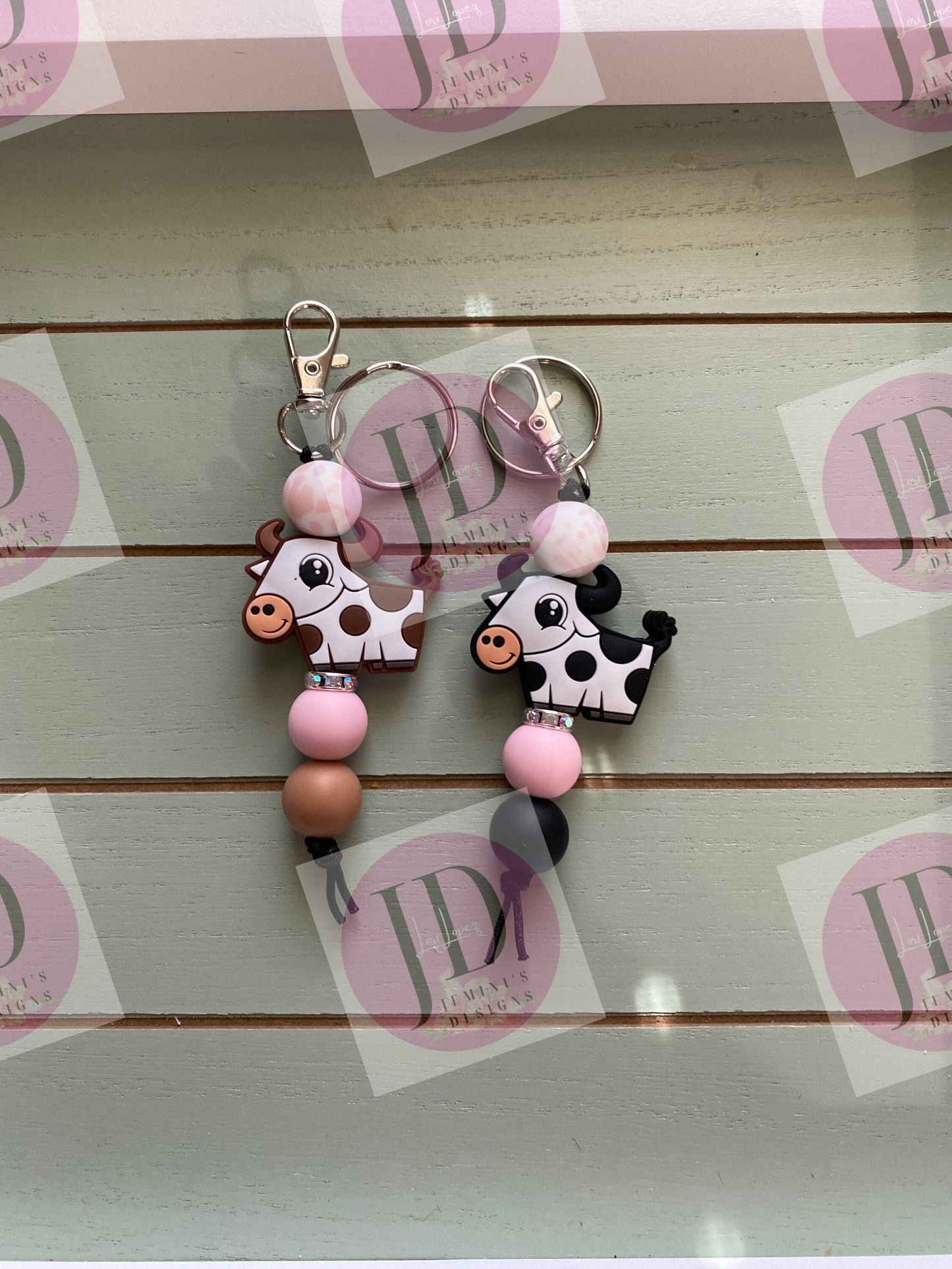 Ready to Ship Adorable cow beaded Keychain/beaded mini Keychain & brown or black cow /dangle keychain