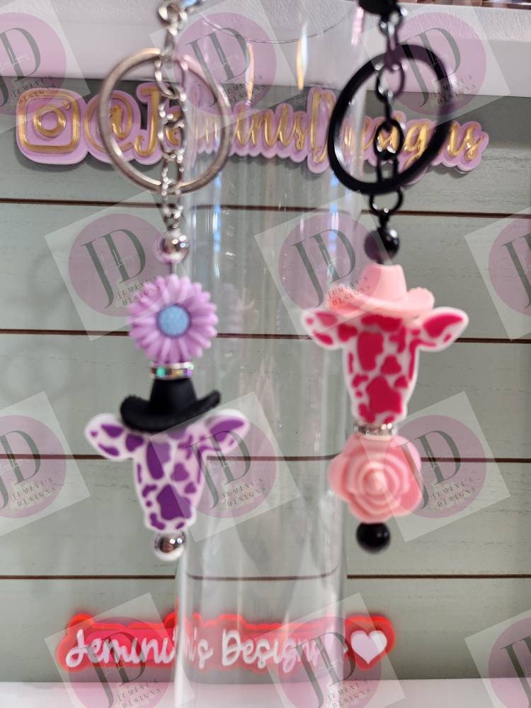 Adorable cow head and flower beaded Keychain BAR/beaded mini Keychain BAR & flower/cowboy head dangle Keychain