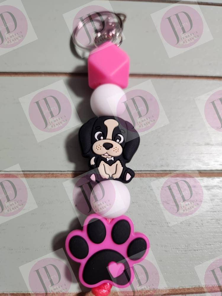 Ready to Ship Adorable puppy/dog beaded Keychain/beaded mini Keychain & dog/dangle Keychain/puppy keychain