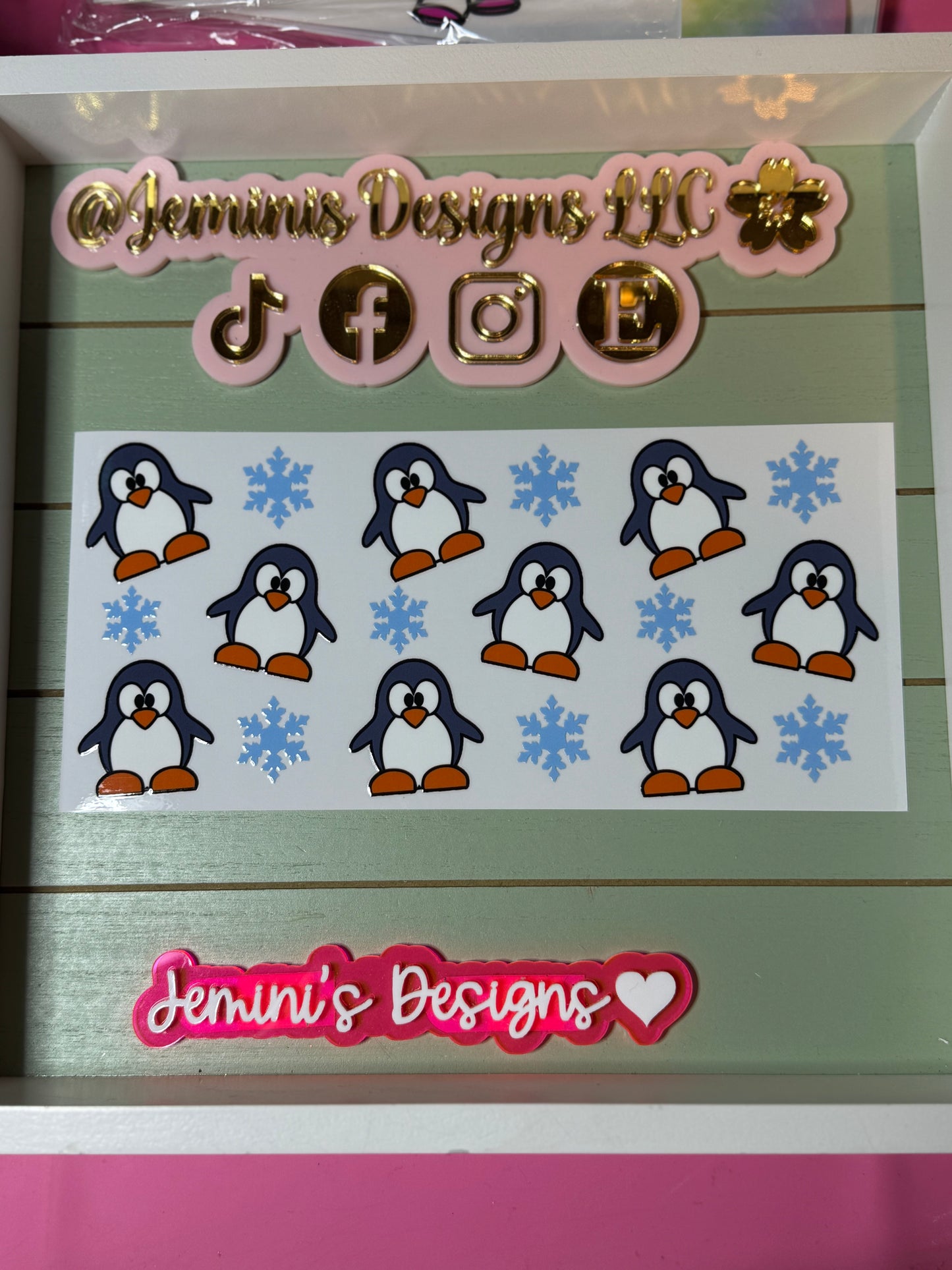 Christmas penguin snowflake Ready to Apply| Penguin uvdtf cup wrap snowflakes | Permanent decal | No heat needed | Waterproof material
