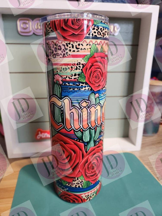 Chingona red roses Vibrant 30oz sublimated tumbler/Cactus tumbler/Serape, leopard, Rose tumbler. Chingona tumbler