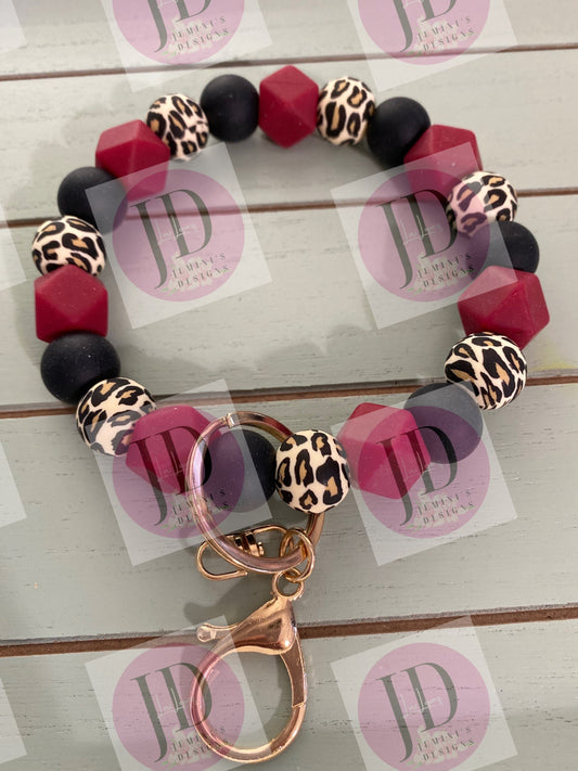 Ready to Ship Beaded Bangle black/red leopard /Keychain/beaded Bangle for her/red/black Keychain/beaded leopard bangle bracelet
