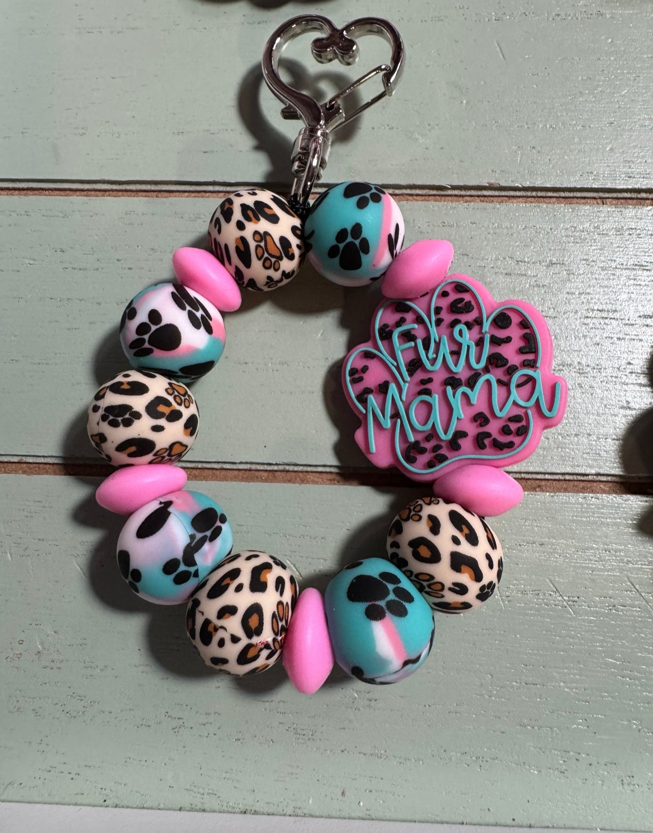 Beaded mini keychain, choice of design picture/ fur mama dangle keychain/ paw print keychain/ highland cow or butterfly keychain.  Heart shaped