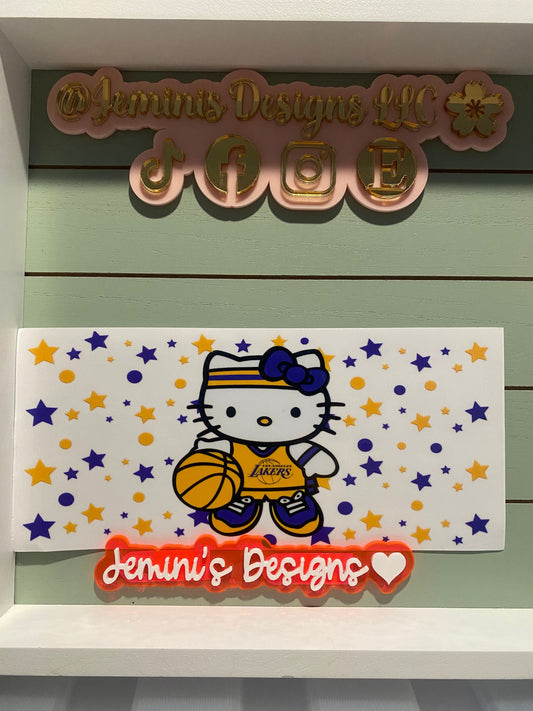 Basketball LA kitty/ yellow and purple/uvdtf cup wrap/ ready to apply/ no heat needed/ waterproof.