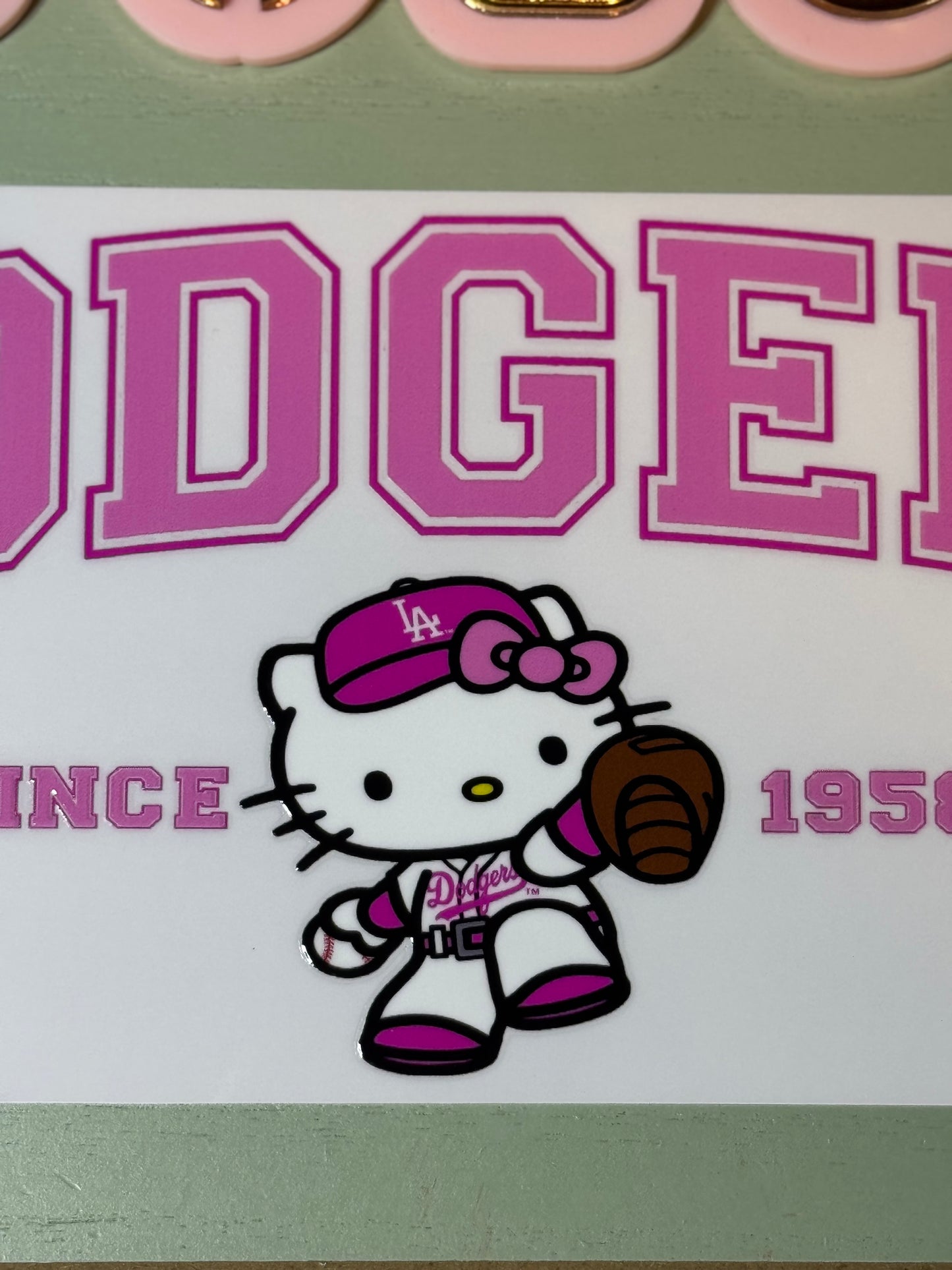 Pink baseball cat/ uvdtf cup wrap | Permanent decal | No heat needed | Waterproof