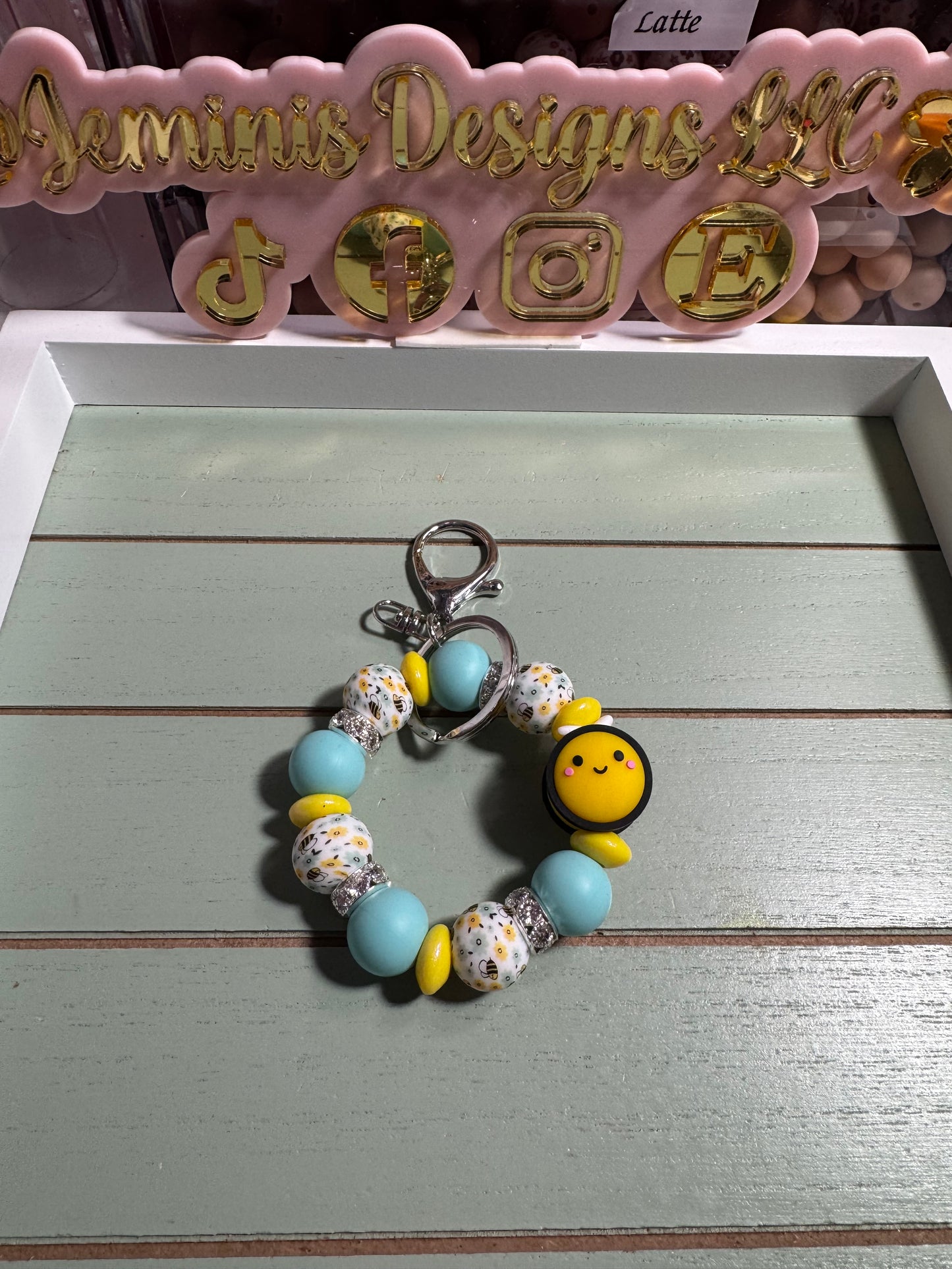 Beaded mini keychain,bumblebee dangle keychain