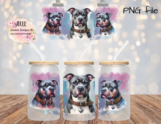 Pitbull Blue watercolor PNG glass tumbler digital design- Digital file