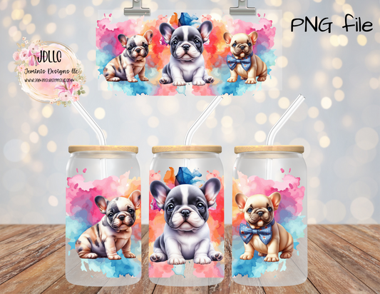 Frenchie PNG glass tumbler digital design- Digital file