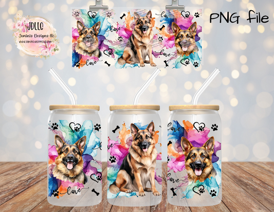 German shepherd PNG glass tumbler digital design- Digital file