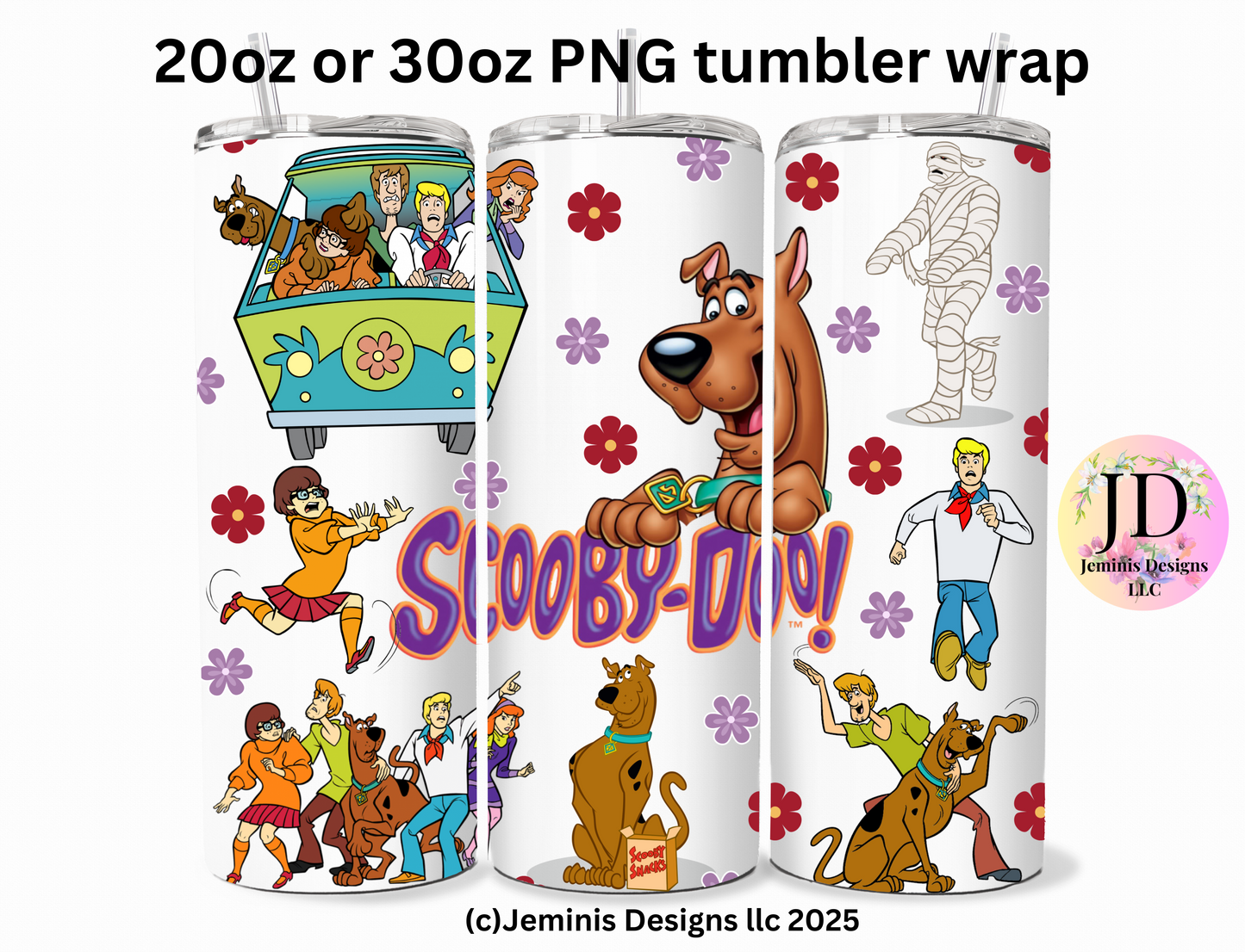 Mystery Hound and friends character cup, vibrant colors and design fits 20 or 30 oz