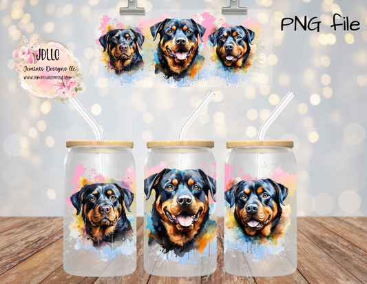 Rottweiler PNG glass tumbler digital design- Digital file
