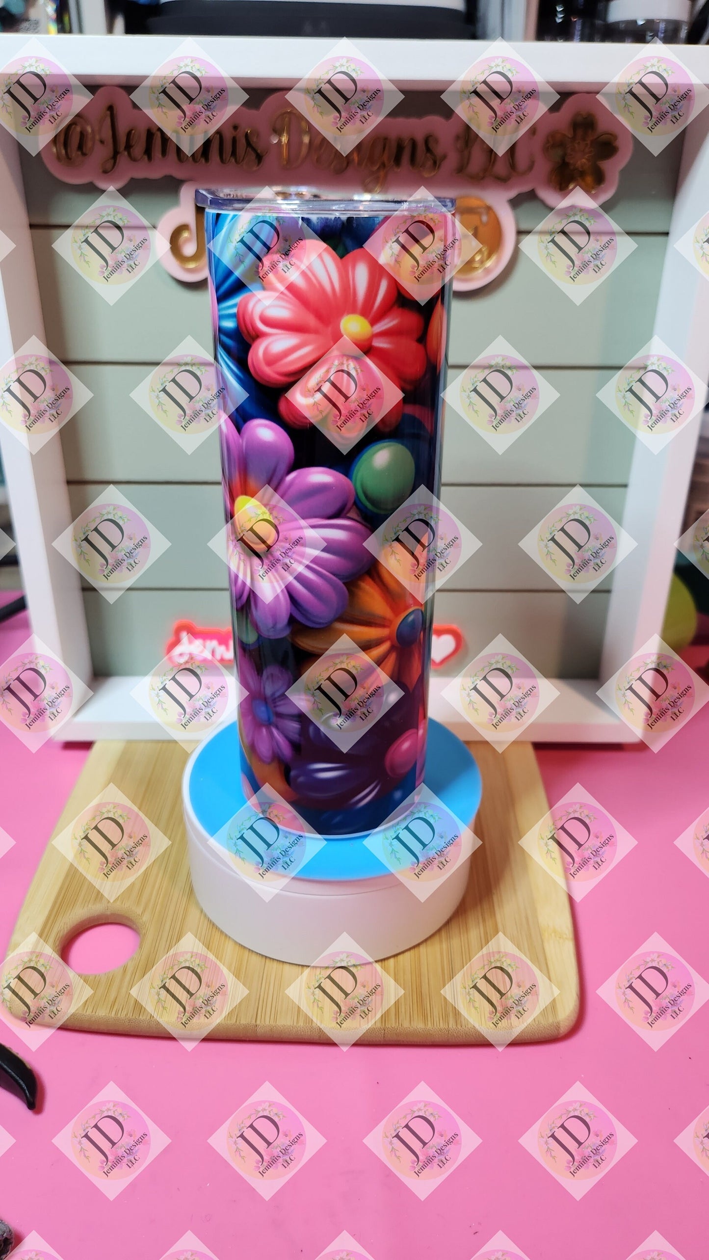 3D colorful puffy flowers 20oz skinny tumbler/ flower tumbler/bright flower tumbler,  20oz tumbler