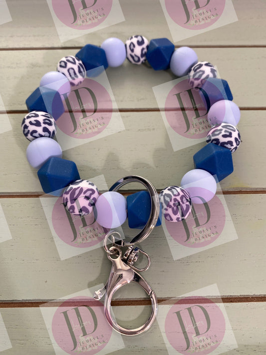 Ready to Ship Beaded Bangle blue leopard Keychain/beaded blue Bangle for her/blue Keychain/beaded leopard bangle bracelet