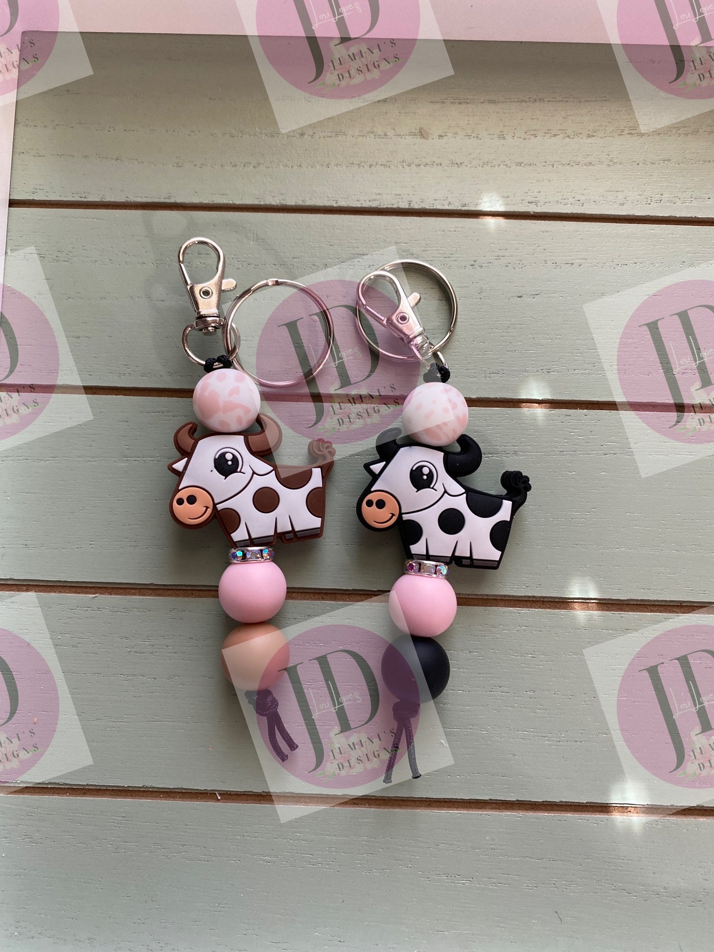 Ready to Ship Adorable cow beaded Keychain/beaded mini Keychain & brown or black cow /dangle keychain