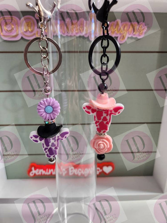 Adorable cow head and flower beaded Keychain BAR/beaded mini Keychain BAR & flower/cowboy head dangle Keychain