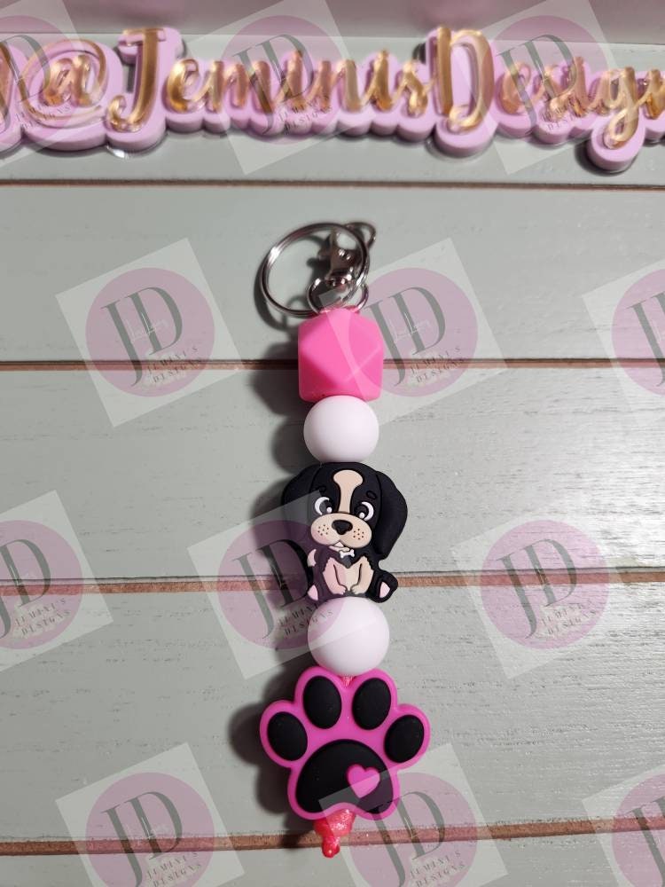 Ready to Ship Adorable puppy/dog beaded Keychain/beaded mini Keychain & dog/dangle Keychain/puppy keychain