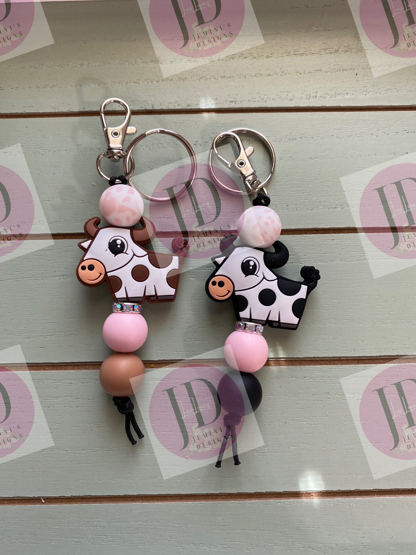Ready to Ship Adorable cow beaded Keychain/beaded mini Keychain & brown or black cow /dangle keychain