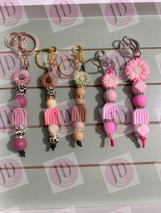 Ready to Ship Adorable Sunflower beaded Keychain with Rainbow beads/beaded Keychain & Sunflower dangle Rainbow Keychain