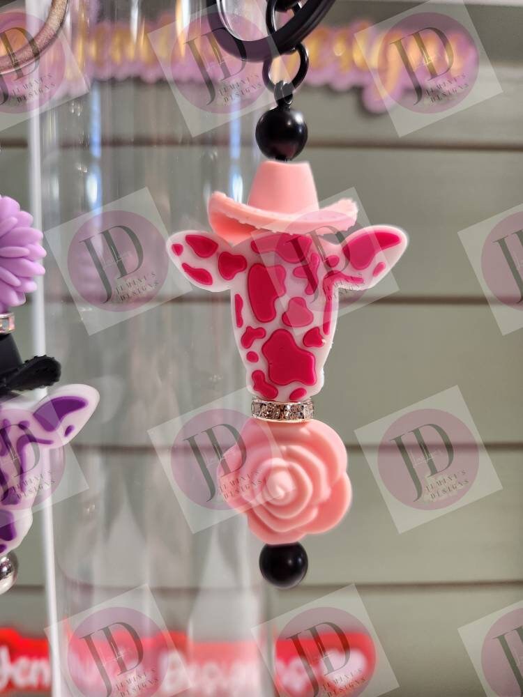 Adorable cow head and flower beaded Keychain BAR/beaded mini Keychain BAR & flower/cowboy head dangle Keychain