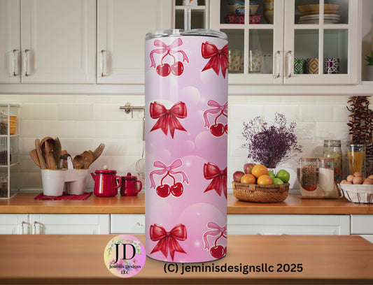 Coquette cherry & bows bubbles vibrant colors and design fits 20 or 30 oz