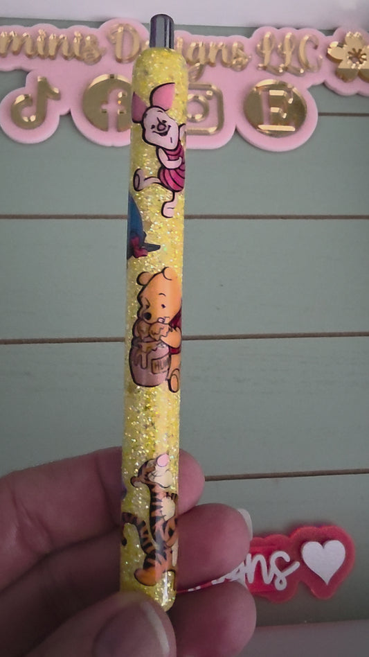 Woodland friends, bear, pig, tiger elephant and more honey pot glitter pen