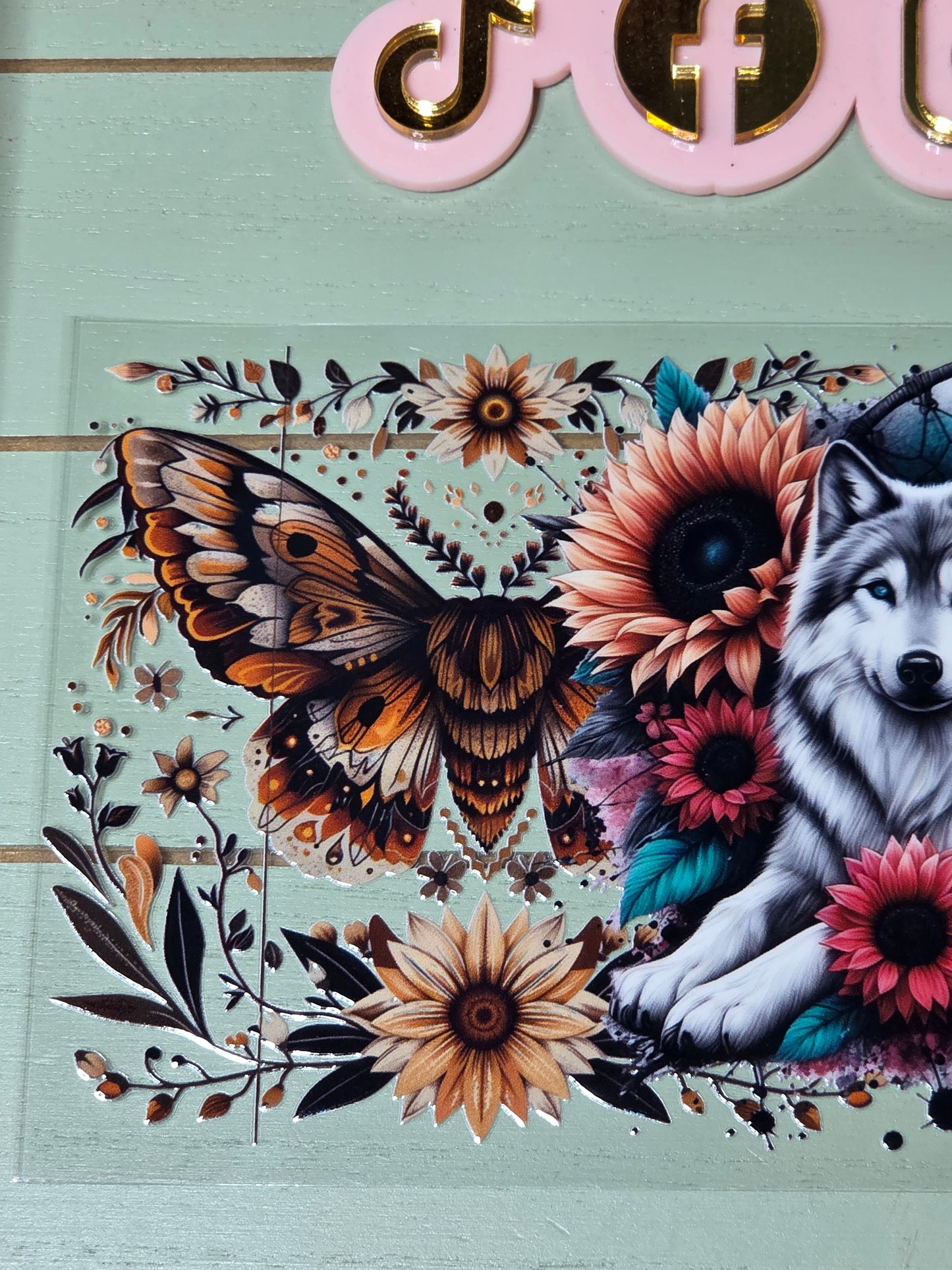 Wolf dream catcher moth floral sunflower uvdtf cup wrap sticker/ Permanent decal