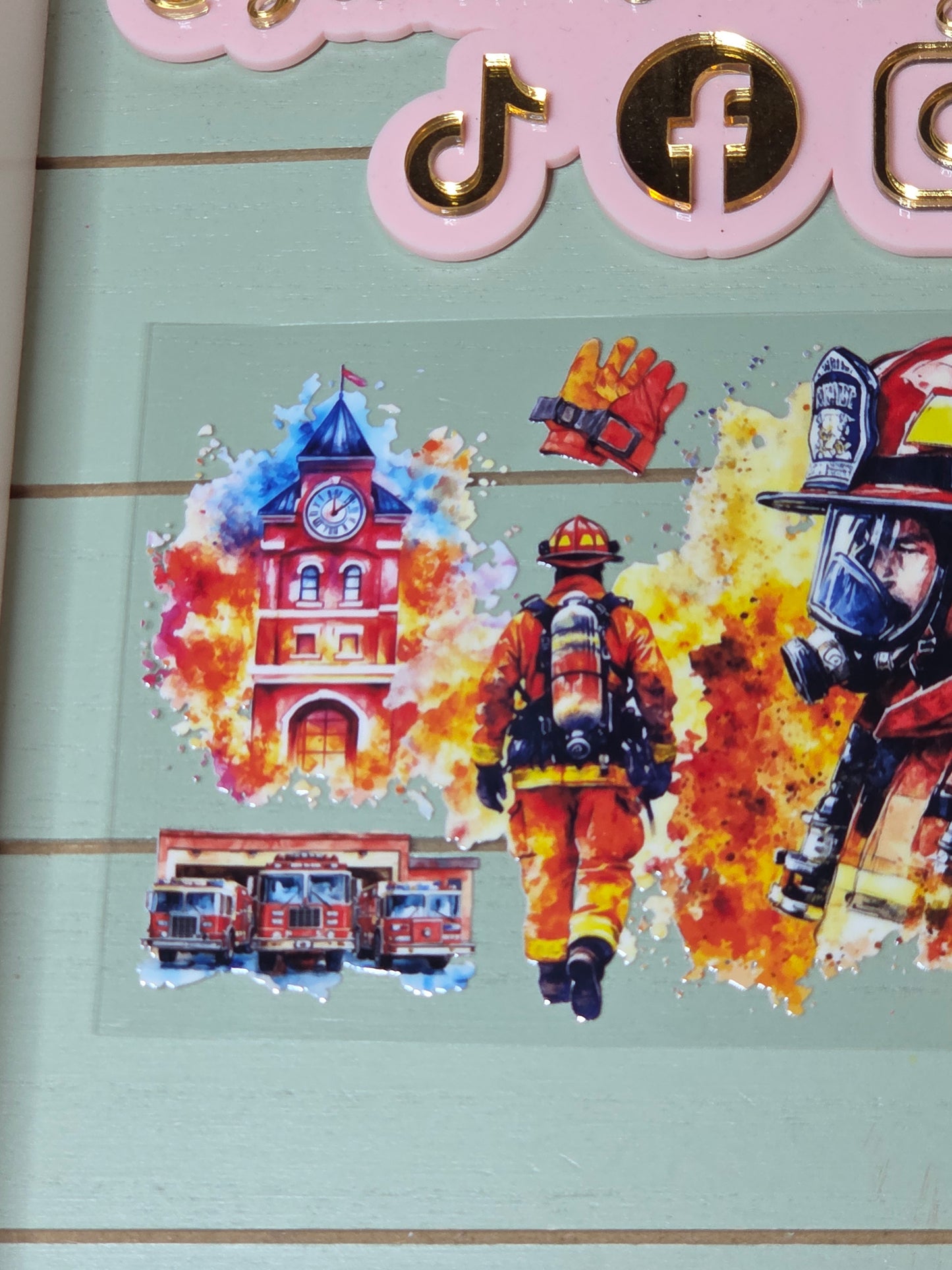 Firefighters flame & engine uvdtf cup wrap/ fire uvdtf