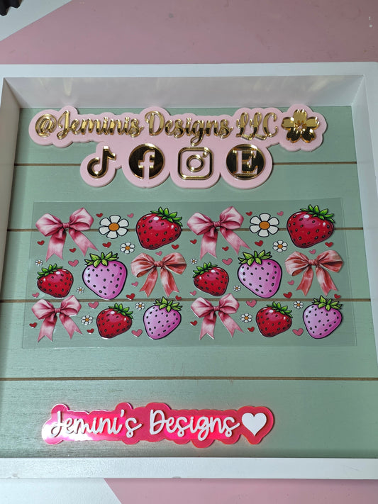 Strawberry flower & bows pink and red uvdtf cup wrap