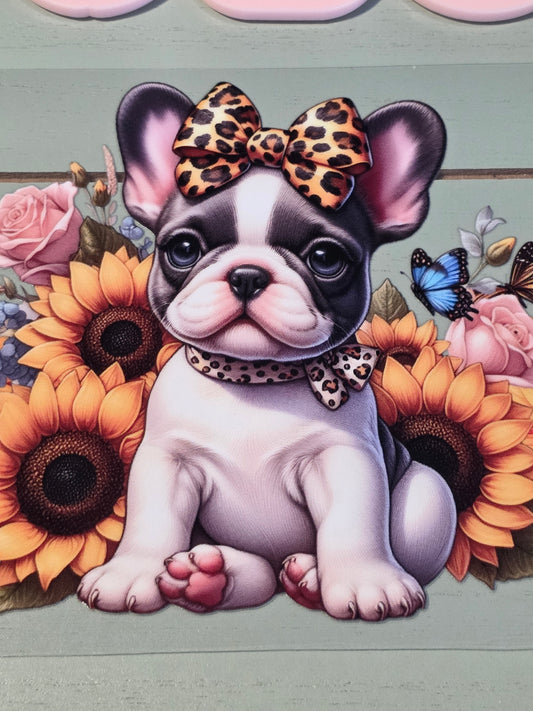 Frenchie/ French Bulldog sunflower butterfly uvdtf cup wrap sticker/ Permanent