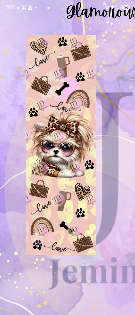 Glamourius Yorkie glitter pen wrap pen, pen wrap with Lots of vibrant colors sparkle. yorkshire terrier leopard pen. Luxury bag/ tumbler