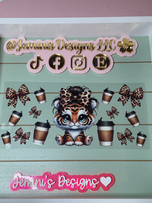Tiger leopard bow coffee uvdtf cup wrap sticker
