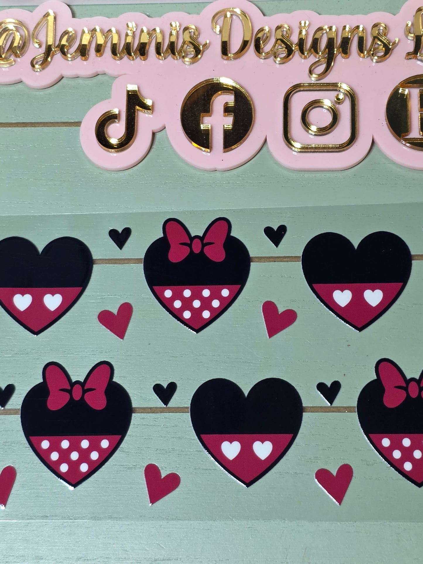 Mouse red & black hearts Uvdtf/ boy & girl uvdtf mouse cup wrap sticker