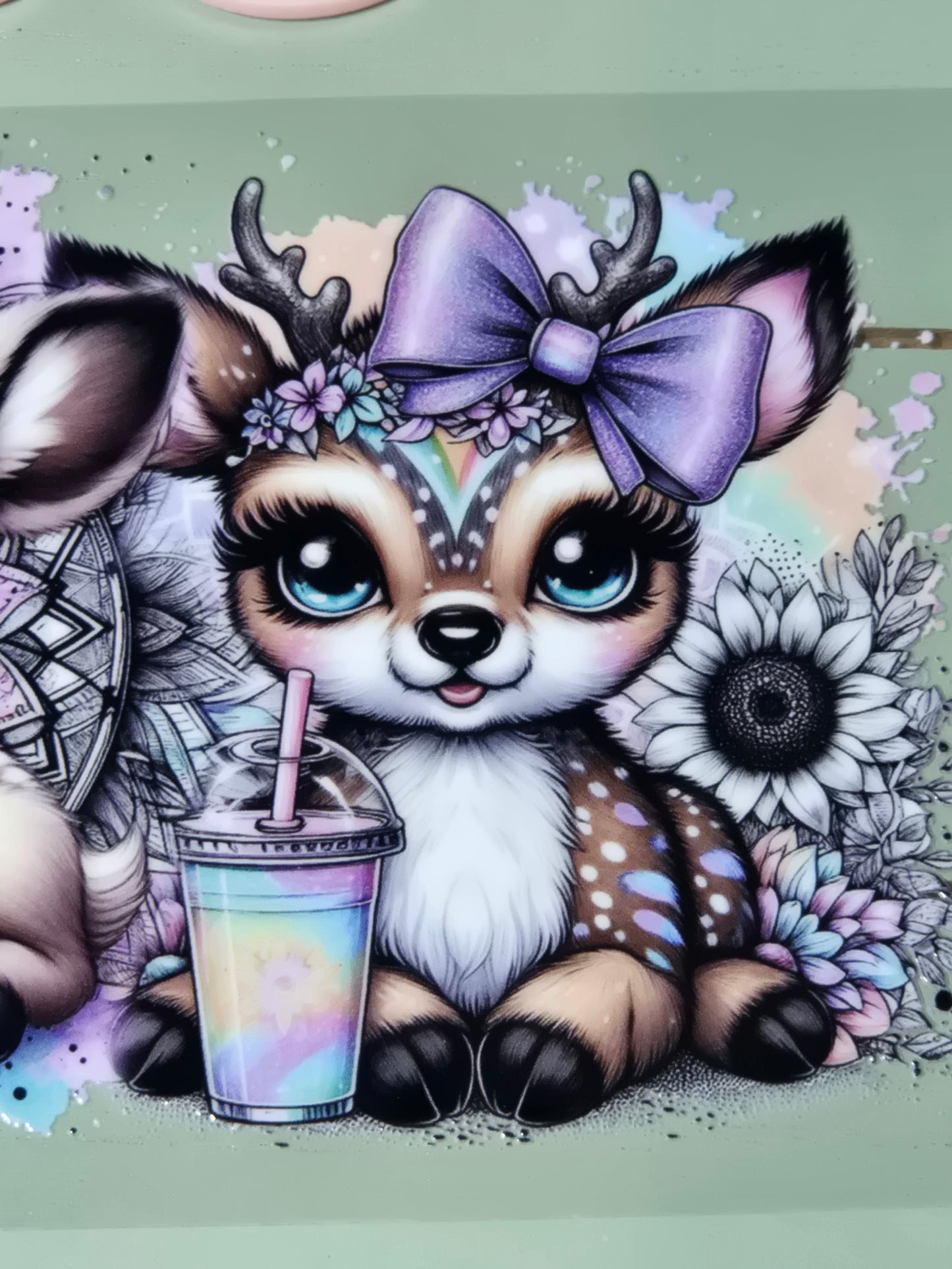Deer uvdtf sunflower & coffee and bow cup wrap sticker