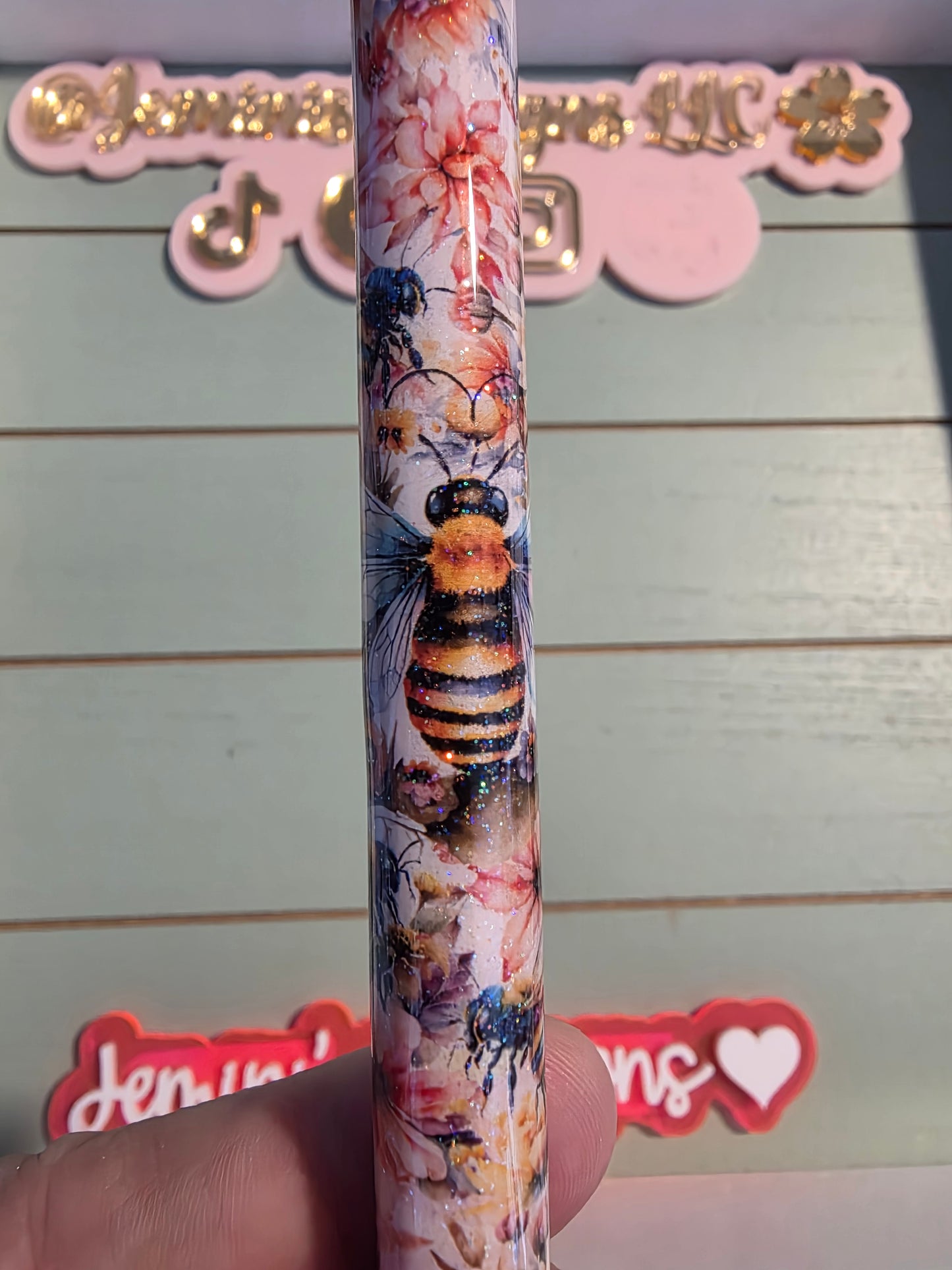 Bumble bee floral glitter pen, queen bee pen/ glitter bee pen